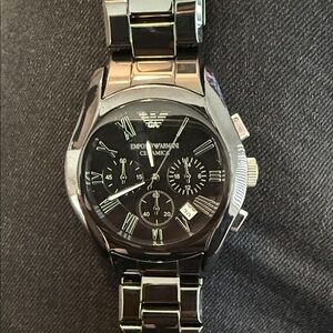 Emporio Armani Black and Silver Chronograph Watch